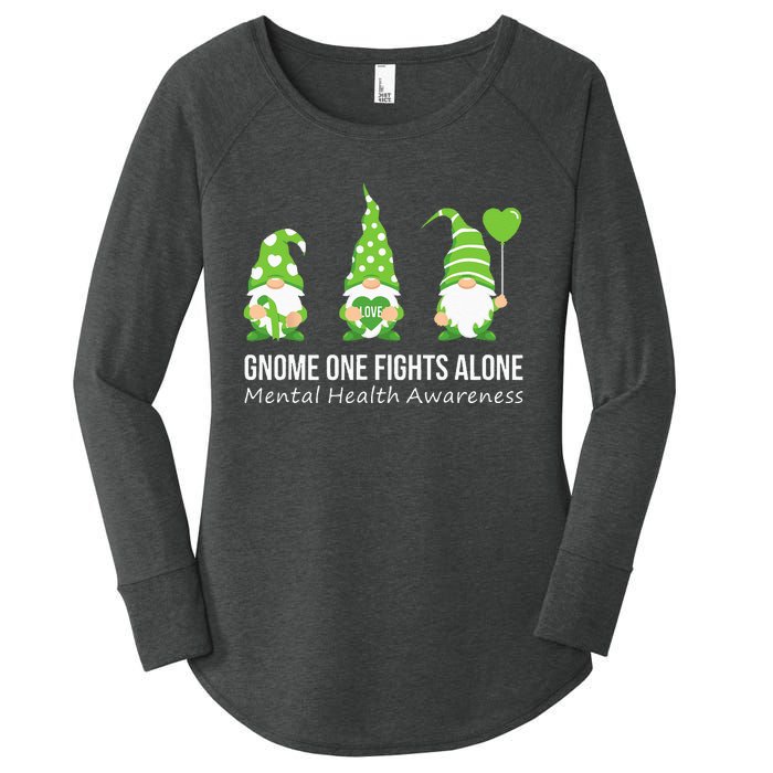 Gnome One Fights Alone Mental Health Awareness Green Ribbon Women's Perfect Tri Tunic Long Sleeve Shirt