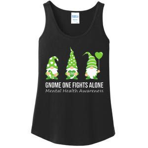 Gnome One Fights Alone Mental Health Awareness Green Ribbon Ladies Essential Tank