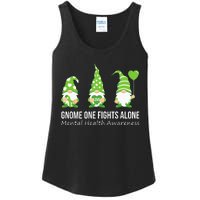 Gnome One Fights Alone Mental Health Awareness Green Ribbon Ladies Essential Tank