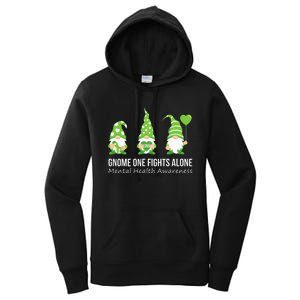 Gnome One Fights Alone Mental Health Awareness Green Ribbon Women's Pullover Hoodie