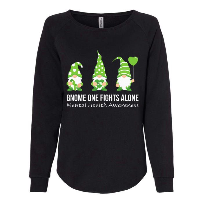 Gnome One Fights Alone Mental Health Awareness Green Ribbon Womens California Wash Sweatshirt