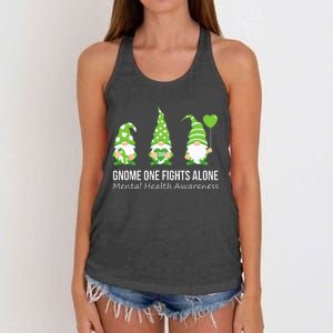 Gnome One Fights Alone Mental Health Awareness Green Ribbon Women's Knotted Racerback Tank