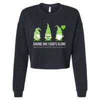 Gnome One Fights Alone Mental Health Awareness Green Ribbon Cropped Pullover Crew