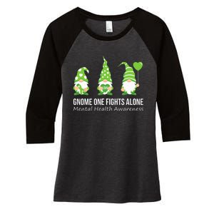 Gnome One Fights Alone Mental Health Awareness Green Ribbon Women's Tri-Blend 3/4-Sleeve Raglan Shirt