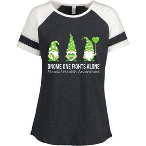 Gnome One Fights Alone Mental Health Awareness Green Ribbon Enza Ladies Jersey Colorblock Tee