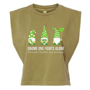 Gnome One Fights Alone Mental Health Awareness Green Ribbon Garment-Dyed Women's Muscle Tee