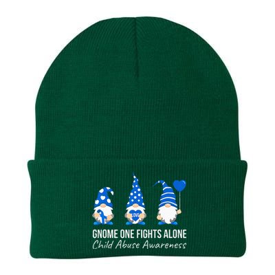 Gnome One Fights Alone Child Abuse Awareness Blue Ribbon Knit Cap Winter Beanie