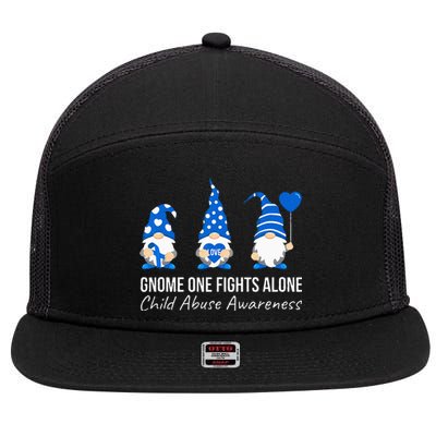 Gnome One Fights Alone Child Abuse Awareness Blue Ribbon 7 Panel Mesh Trucker Snapback Hat