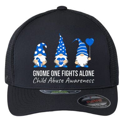 Gnome One Fights Alone Child Abuse Awareness Blue Ribbon Flexfit Unipanel Trucker Cap