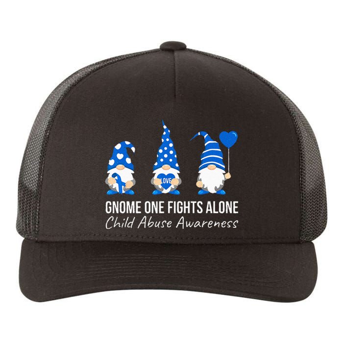 Gnome One Fights Alone Child Abuse Awareness Blue Ribbon Yupoong Adult 5-Panel Trucker Hat