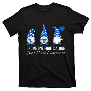 Gnome One Fights Alone Child Abuse Awareness Blue Ribbon T-Shirt