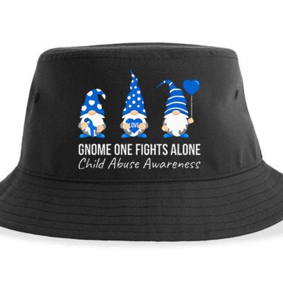 Gnome One Fights Alone Child Abuse Awareness Blue Ribbon Sustainable Bucket Hat