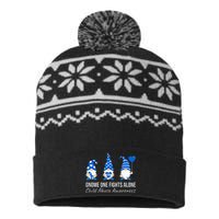 Gnome One Fights Alone Child Abuse Awareness Blue Ribbon USA-Made Snowflake Beanie