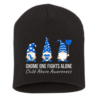 Gnome One Fights Alone Child Abuse Awareness Blue Ribbon Short Acrylic Beanie