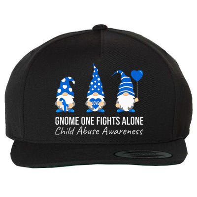 Gnome One Fights Alone Child Abuse Awareness Blue Ribbon Wool Snapback Cap