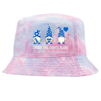 Gnome One Fights Alone Child Abuse Awareness Blue Ribbon Tie-Dyed Bucket Hat