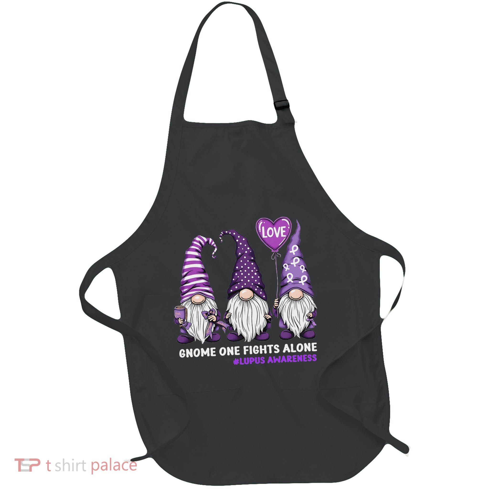 Gnome One Fights Alone Lupus Awareness Month Purple Ribbon Full-Length Apron With Pockets