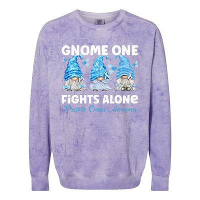 Gnome One Fights Alone Light Blue Prostate Cancer Awareness Colorblast Crewneck Sweatshirt