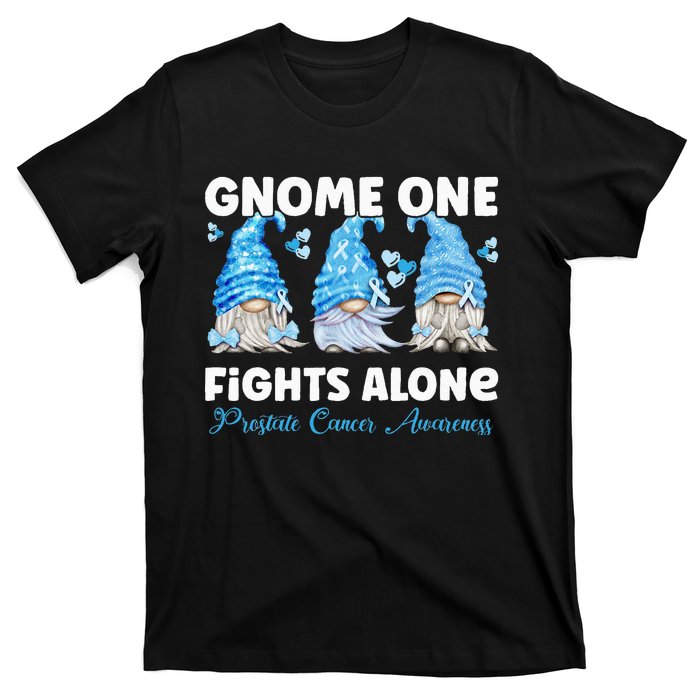 Gnome One Fights Alone Light Blue Prostate Cancer Awareness T-Shirt