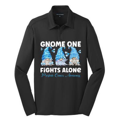 Gnome One Fights Alone Light Blue Prostate Cancer Awareness Silk Touch Performance Long Sleeve Polo