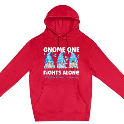 Gnome One Fights Alone Light Blue Prostate Cancer Awareness Premium Pullover Hoodie