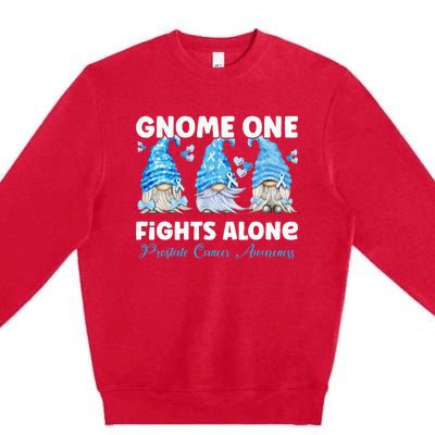 Gnome One Fights Alone Light Blue Prostate Cancer Awareness Premium Crewneck Sweatshirt