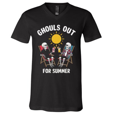 Ghouls Out For Summer Funny Summerween Ghoul V-Neck T-Shirt