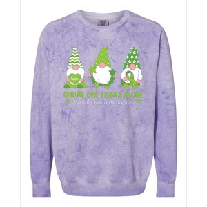 Gnome One Fights Alone Green Mental Health Awareness Colorblast Crewneck Sweatshirt