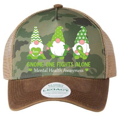 Gnome One Fights Alone Green Mental Health Awareness Legacy Tie Dye Trucker Hat