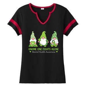 Gnome One Fights Alone Green Mental Health Awareness Ladies Halftime Notch Neck Tee