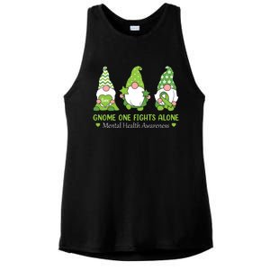 Gnome One Fights Alone Green Mental Health Awareness Ladies PosiCharge Tri-Blend Wicking Tank