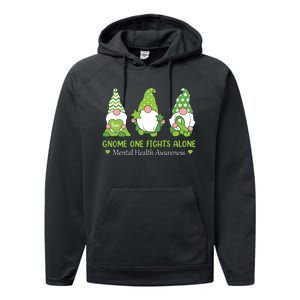 Gnome One Fights Alone Green Mental Health Awareness Performance Fleece Hoodie