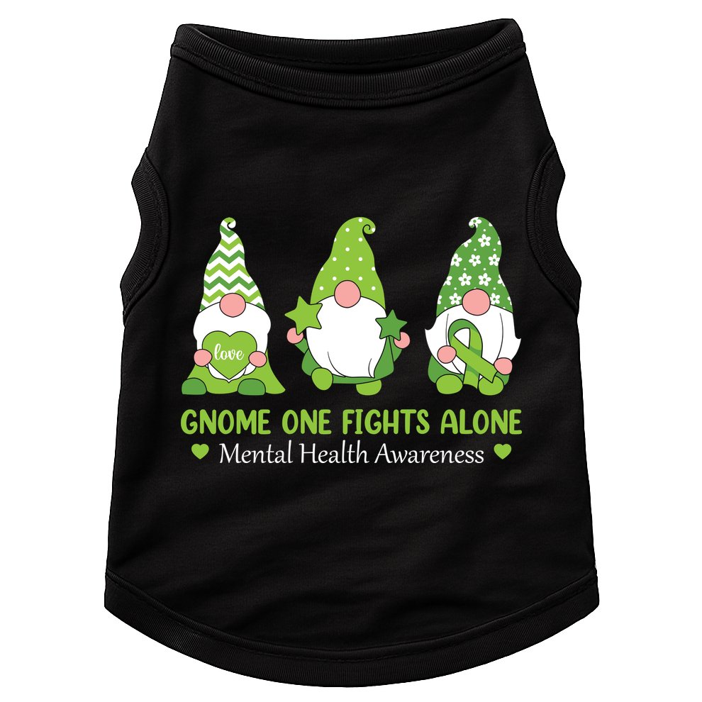 Gnome One Fights Alone Green Mental Health Awareness Doggie Tank