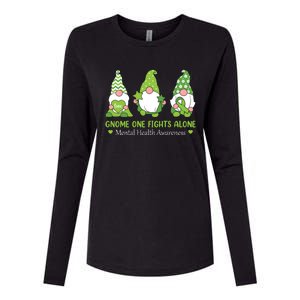 Gnome One Fights Alone Green Mental Health Awareness Womens Cotton Relaxed Long Sleeve T-Shirt