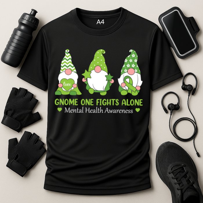 Gnome One Fights Alone Green Mental Health Awareness Cooling Performance Crew T-Shirt