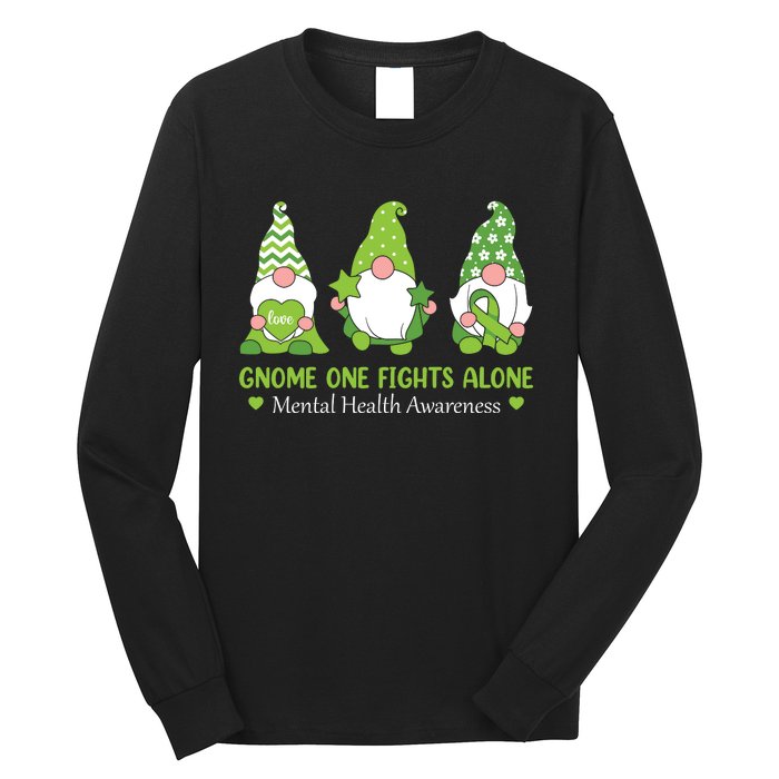 Gnome One Fights Alone Green Mental Health Awareness Long Sleeve Shirt