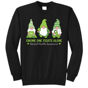 Gnome One Fights Alone Green Mental Health Awareness Sweatshirt