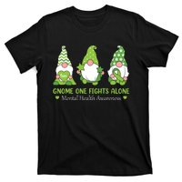 Gnome One Fights Alone Green Mental Health Awareness T-Shirt