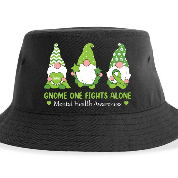 Gnome One Fights Alone Green Mental Health Awareness Sustainable Bucket Hat