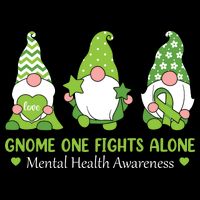 Gnome One Fights Alone Green Mental Health Awareness Sustainable Bucket Hat