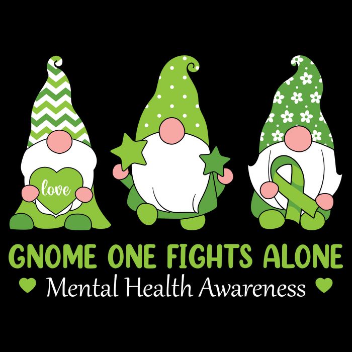 Gnome One Fights Alone Green Mental Health Awareness Sustainable Bucket Hat