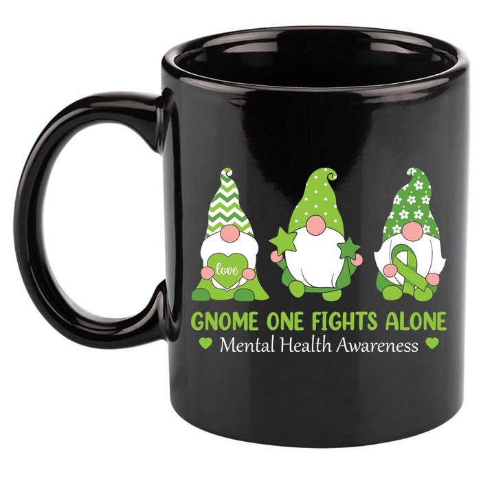 Gnome One Fights Alone Green Mental Health Awareness 11oz C Handle Ceramic Mug