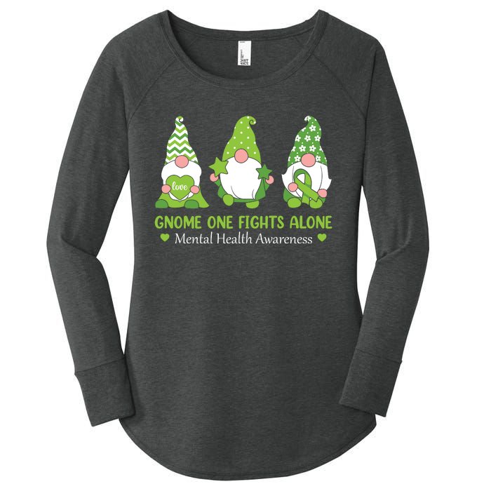 Gnome One Fights Alone Green Mental Health Awareness Women's Perfect Tri Tunic Long Sleeve Shirt