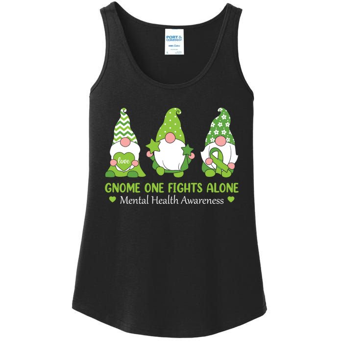 Gnome One Fights Alone Green Mental Health Awareness Ladies Essential Tank