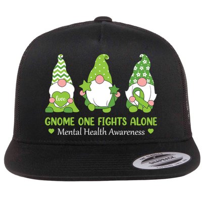 Gnome One Fights Alone Green Mental Health Awareness Flatbill Hat