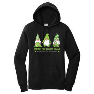 Gnome One Fights Alone Green Mental Health Awareness Women's Pullover Hoodie