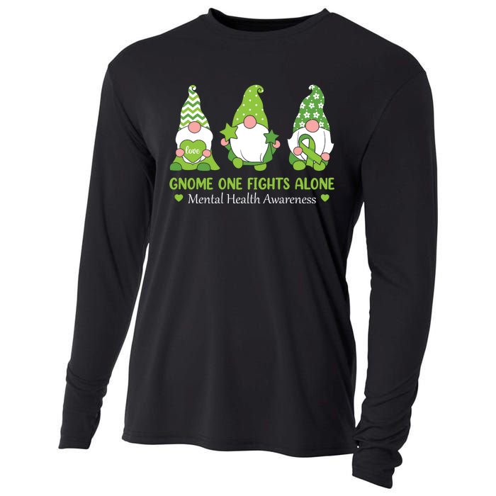 Gnome One Fights Alone Green Mental Health Awareness Cooling Performance Long Sleeve Crew