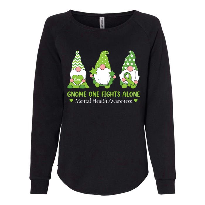 Gnome One Fights Alone Green Mental Health Awareness Womens California Wash Sweatshirt