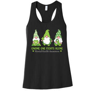 Gnome One Fights Alone Green Mental Health Awareness Women's Racerback Tank