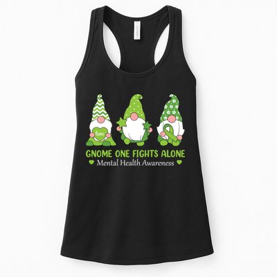 Gnome One Fights Alone Green Mental Health Awareness Womens Tank Top